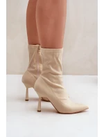 Materiálové Boty Na Podpatku Světle Béžové Amune