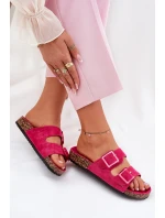 Dámské sandály s průhlednými prvky na korkové podrážce fuchsie Sercele
