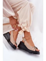 Dámské Kožené Sandály Na Klínku A Platformě S Dekorací Artiker 56C2209 Béžové