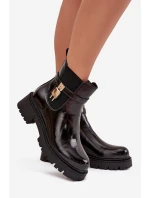 Lakované kotníkové boty s vyhříváním se zlatým detailem černé Talyra Lakované kotníkové boty s vyhříváním se zlatým detailem černé Talyra