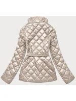 Béžová prošívaná dámská bunda s páskem (BH2208) Béžová prošívaná dámská bunda s páskem (BH2208)