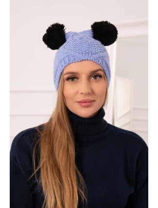 Fleecová čepice 2 bambulky K291 modrá Fleecová čepice 2 bambulky K291 modrá