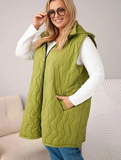 Dámská prošívaná vesta Plus Size s kapucí olivová