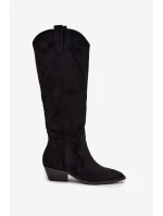 Eko Semišové Kozačky Dámské Na Podpatku Černé Jenaya Eko Semišové Kozačky Dámské Na Podpatku Černé Jenaya