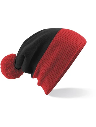 Beechfield B 451 2-barevná pletená čepice s bambulí 53.0451 black/bright red