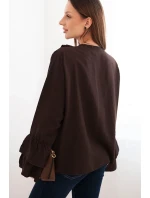 Dámská blůza z viskózy s volány a dlouhým rukávem hnědá