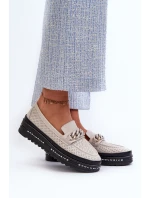 Dámské kožené mokasíny na platformě s řetízkem S.Barski LR618 béžové