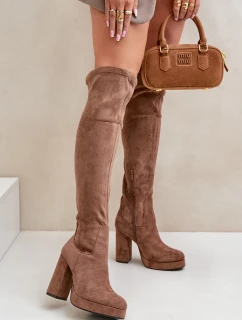 Kozáky Na Podpatku A Platformě S Holenní Částí Ekokožené Tmavobéžové Zistaria