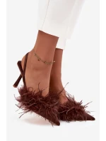 Lodičky s peřím a otevřenou patou čokoládové Belice