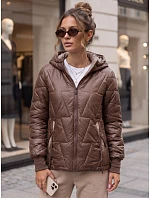 Dámská prošívaná přechodová bunda s kapucí, hnědá, FashionStreet TY5782