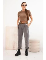 Dámské kalhoty s páskem kordové tmavě šedé Dámské kalhoty s páskem kordové tmavě šedé