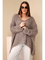 Dámský svetr oversized s výstřihem do V a delším zadním dílem průřezový fango