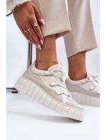 Dámské kožené sportovní boty na platformě M01/1 Zazoo světle béžové