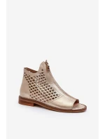 Kožené Prokreslené Sandály Na Zip Zlaté Zazoo 977/L Kožené Prokreslené Sandály Na Zip Zlaté Zazoo 977/L