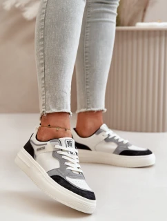 Dámské Nízké Tenisky Z Eko Kůže Big Star OO274028 Bílá-Šedá