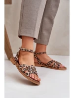 Kožené Dámské Sandály Na Plochém Podpatku Leopardí Zazoo 3688 Hnědé