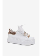 Dámské Tenisky Na Platformě S Křišťálky Bílé Panterka Ocerdia