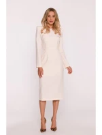 S412 Tužkové šaty s ozdobnými rameny - slonová kost