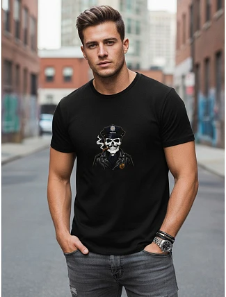 Pánské bavlněné tričko s potiskem černé FashionStreet NX0128R Pánské bavlněné tričko s potiskem černé FashionStreet NX0128R