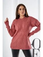 Svetr nasazený přes hlavu s módní vazbou tmavě růžová