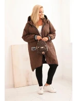 Dámská bunda Plus Size prošívaná s kapucí a sportovními manžetami čokoládová Dámská bunda Plus Size prošívaná s kapucí a sportovními manžetami čokoládová