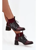 Zazoo 60503 kožené kotníkové boty na podpatku vyhřívané bordó