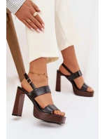 Dámské sandály na podpatku a platformě Eko kůže Černé Hanelia