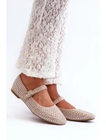 Ekologické semišové baleríny zdobené béžovými kamínky Tinara Ekologické semišové baleríny zdobené béžovými kamínky Tinara