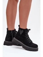 Dámské kotníkové boty Nariri s brokátovým srdcem – černé