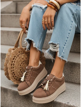 Dámské semišové tenisky s třásněmi na platformě hnědé FashionStreet ZY1413