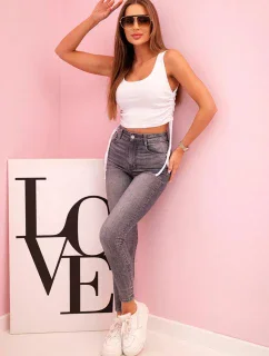 Dámská žebrovaná halenka se stahovací šňůrkou na bocích bílý