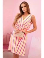 Dámské bavlněné šaty v barevných pruzích neonově růžová Dámské bavlněné šaty v barevných pruzích neonově růžová