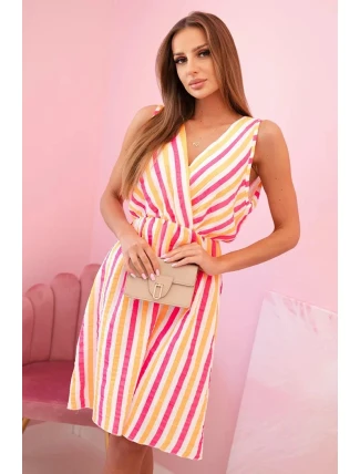 Dámské bavlněné šaty v barevných pruzích neonově růžová Dámské bavlněné šaty v barevných pruzích neonově růžová
