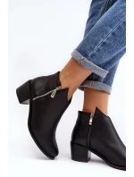 Kožené dámské kotníčkové boty na sloupku s nízkým svrškem a zipy černé Annaja