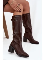 Dámské kozačky na podpatku s přezkou černé Brenira