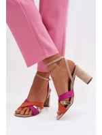 Dámské sandály na podpatku s pásky Eko semiš Béžové Karilora