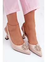 Sandály na podpatku s bižuterním zdobením Vinceza Béžové
