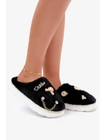Futrzane Pantofle S Odznaky Černé Ivelfedi