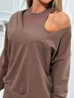 3-dílný set halenka + top + legíny mocca