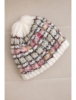 Dámská zimní čepice s barevným vláknem a elastickým stahováním K352 ecru+růžový neon+camelový