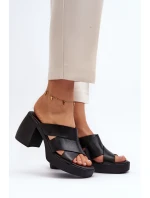 Zazoo 40373 Kožené sandály na podpatku černé