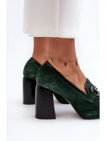 Kožené lodičky na masivním sloupku Laura Messi 2706 tmavě zelené Kožené lodičky na masivním sloupku Laura Messi 2706 tmavě zelené