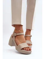 Zazoo Dámské kožené sandály na bloku, béžová