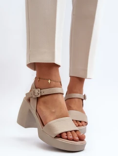 Zazoo Dámské kožené sandály na bloku, béžová
