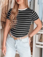 LINESS dámské pruhované basic tričko černé FashionStreet RY2817