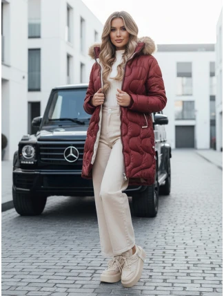 Dámská zimní bunda VIRELIA prošívaná bunda s kapucí bordó FashionStreet TY4935
