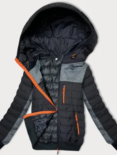 Černo-grafitová dámská bunda z různých spojených materiálů (8M916-392)