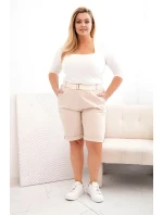 Dámské bavlněné šortky Plus Size s páskem světle béžová