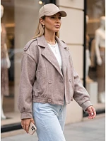 Krátký dámský dvouřadý kabát v béžové barvě FashionStreet TY6025 Krátký dámský dvouřadý kabát v béžové barvě FashionStreet TY6025