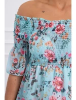 Španělské šaty s květinovým motivem v mátové barvě Španělské šaty s květinovým motivem v mátové barvě